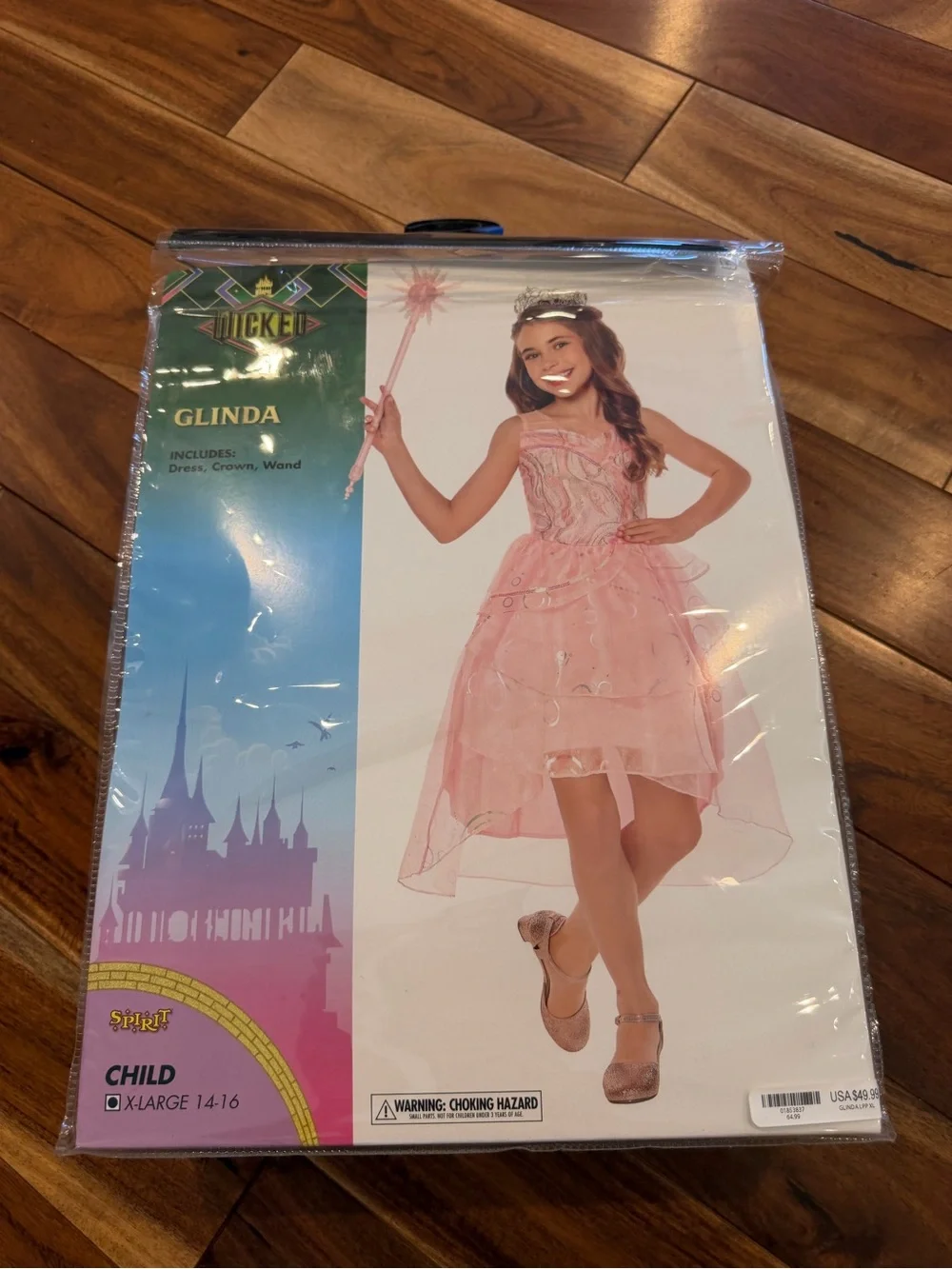 Wicked Glinda pink sparkly dress + tiara + wand Spirit Halloween XL